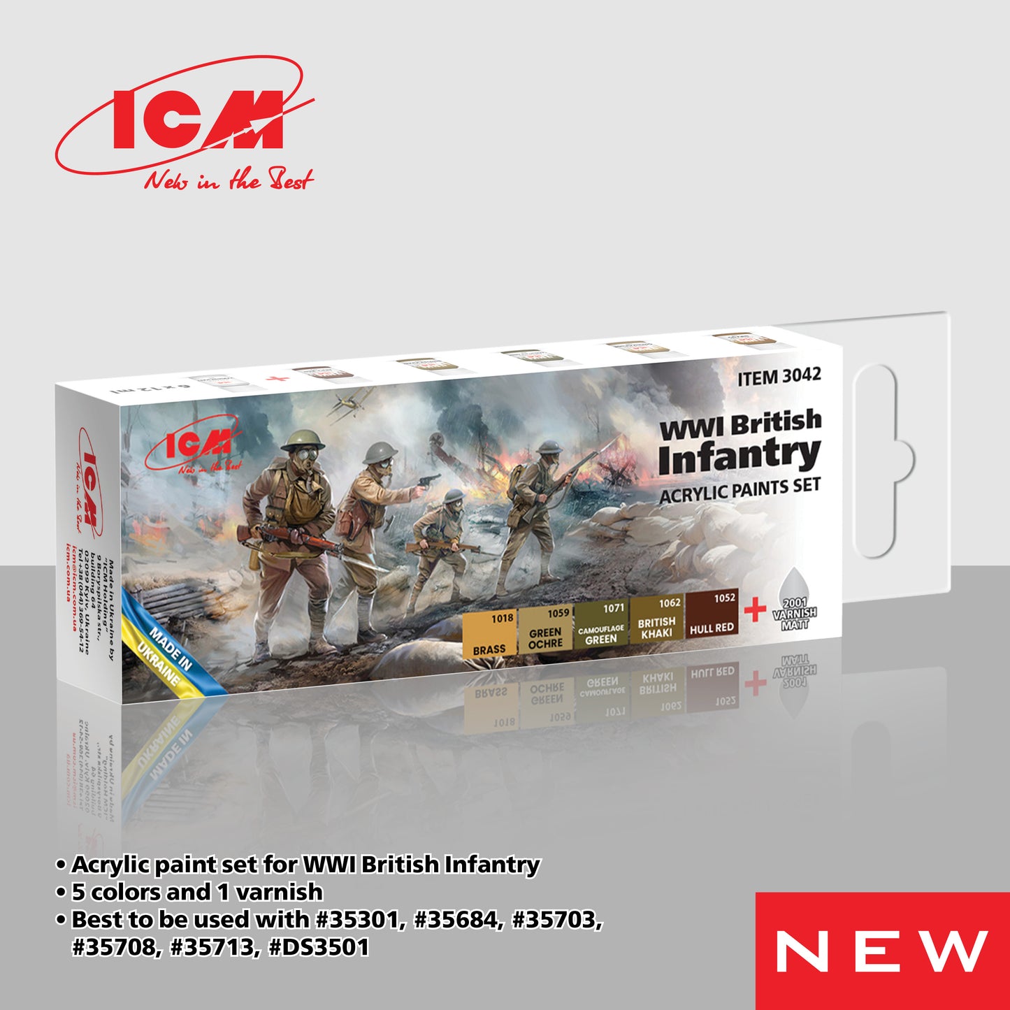 ICM 3042  WWI British infantry Acrylic paint set x 6 12ml bottles