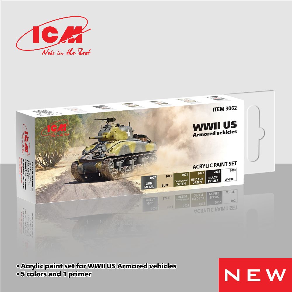 ICM 3062 WWII US Armoured vehicles acrylic paint set