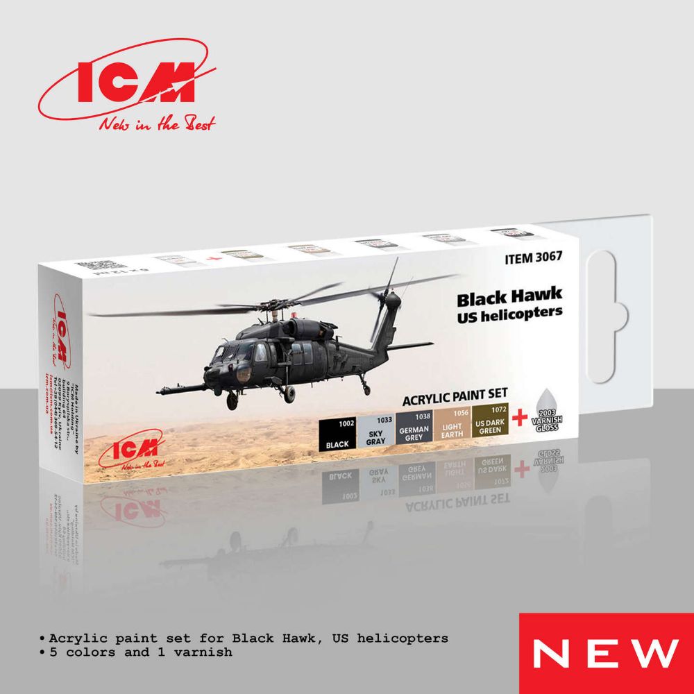 ICM 3067 - Sikorsky MH-60L Black Hawk & US helicopters Acrylic Paint Set