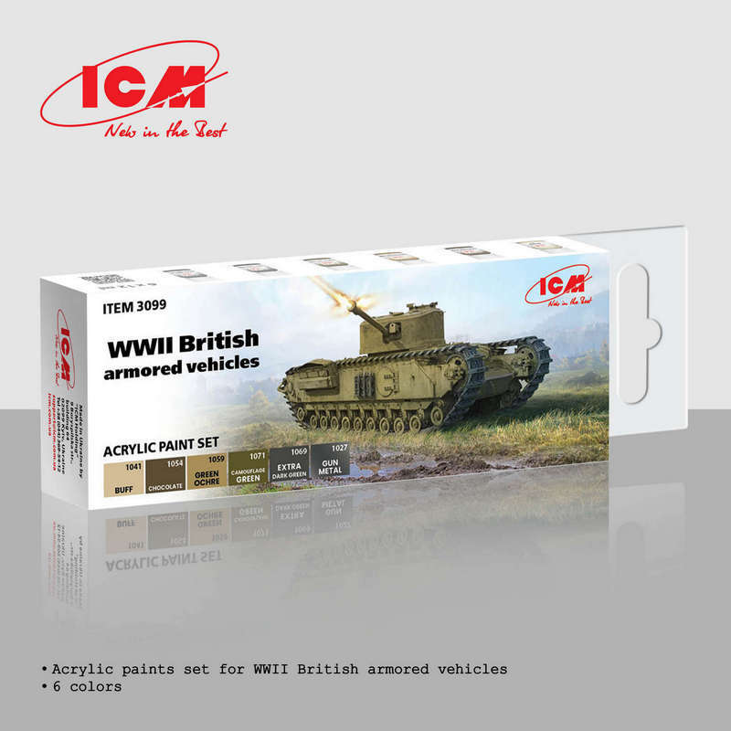ICM 3099  Acrylic paint set for WWII British armored vehicles
