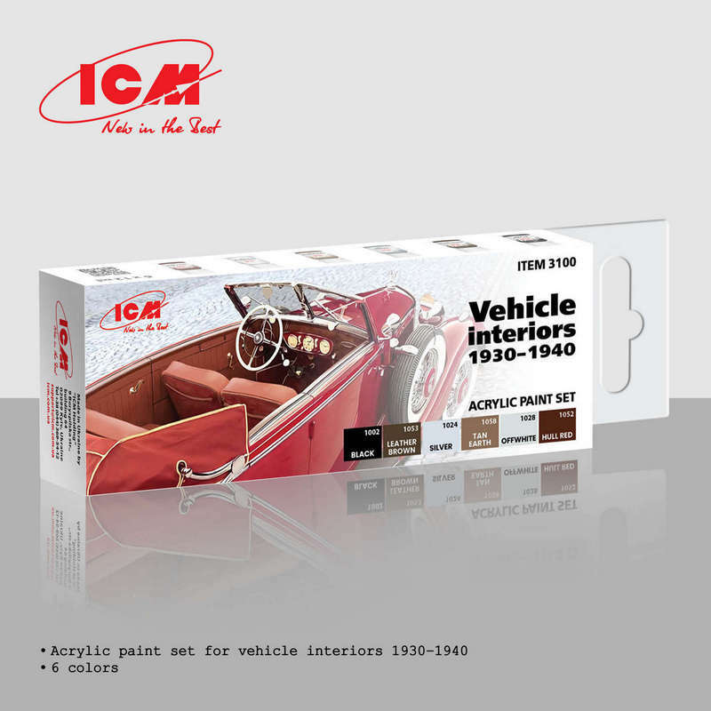 ICM 3100  Acrylic paint set for Vehicle interiors 1930-1940