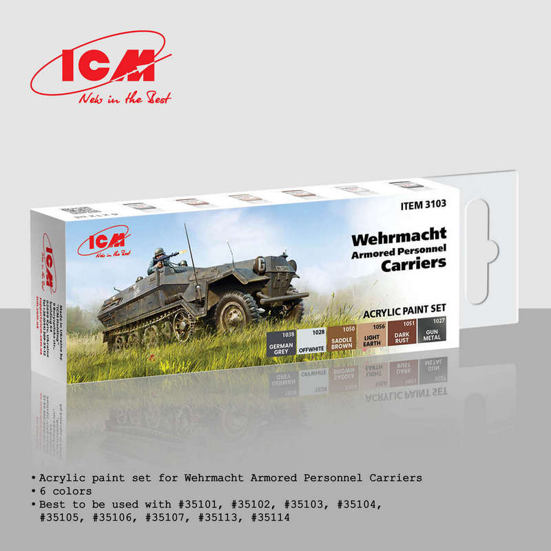 ICM 3103  Acrylic paint set for Wehrmacht Armored Personnel Carriers “Stuka zu Fuß” with Crew