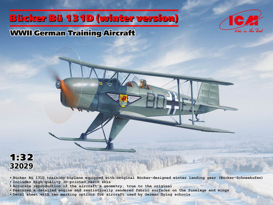 ICM 32029 1:32 Bucker Bu-131D (winter version on ski's), WWII German Training Aircraft