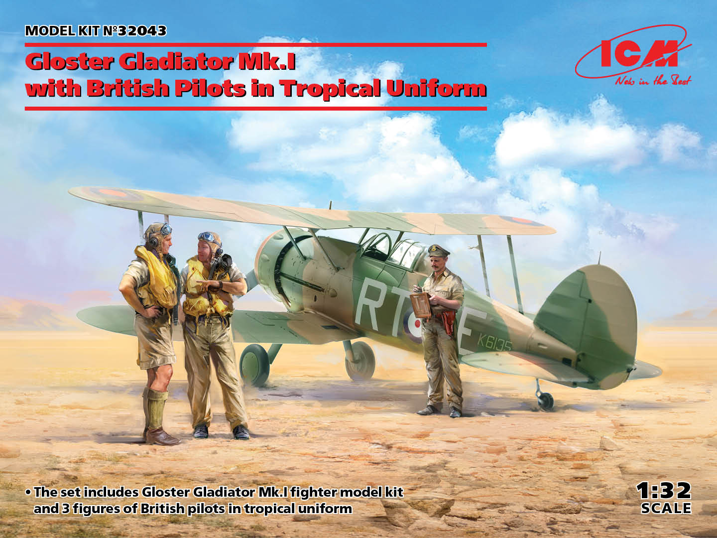 ICM 32043 1:32 Gloster Gladiator Mk.I with British Pilots in Tropical Uniform