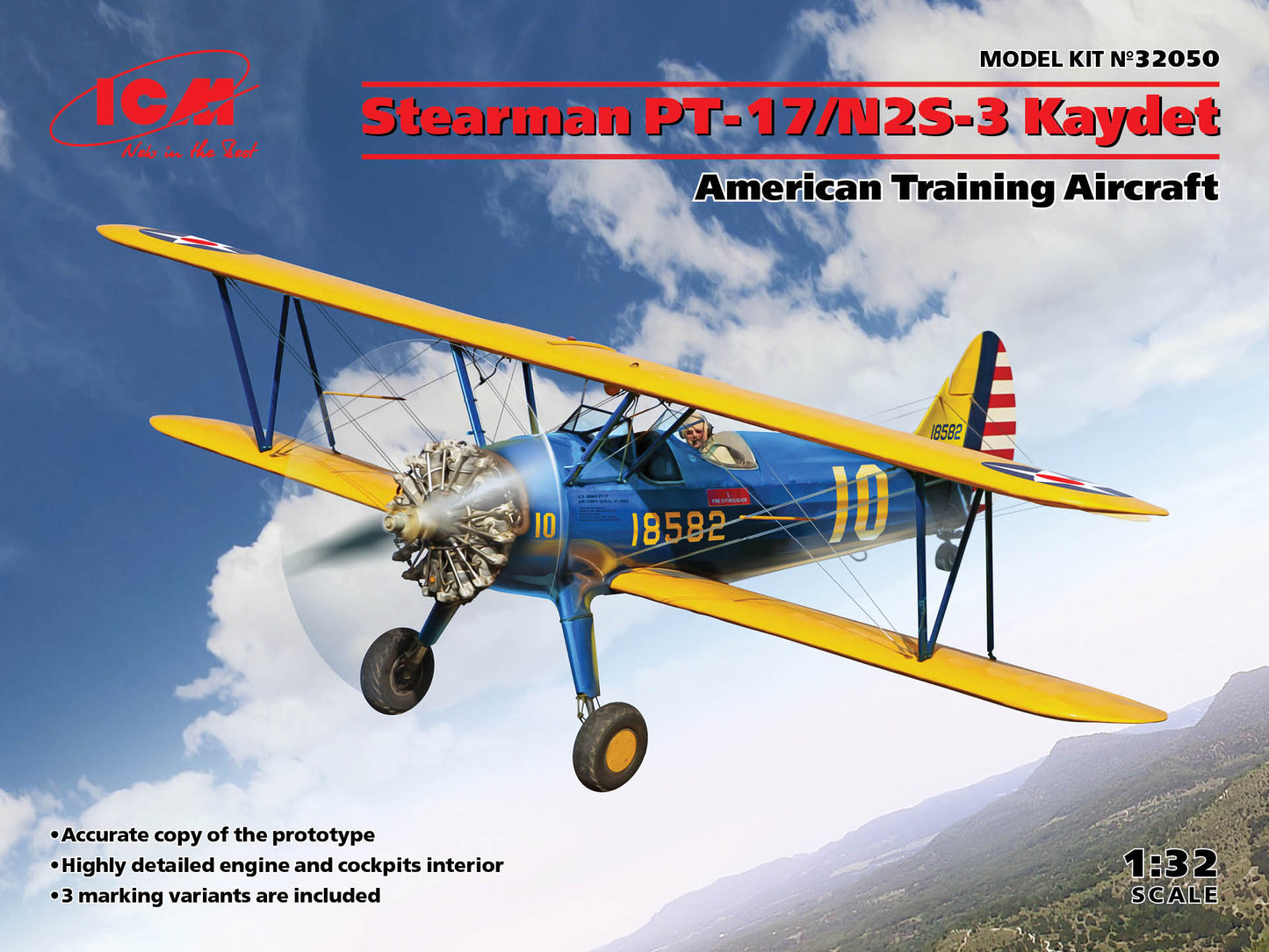 ICM 32050 1:32 Stearman PT-17/N2S-3 Kaydet American Training Aircraft