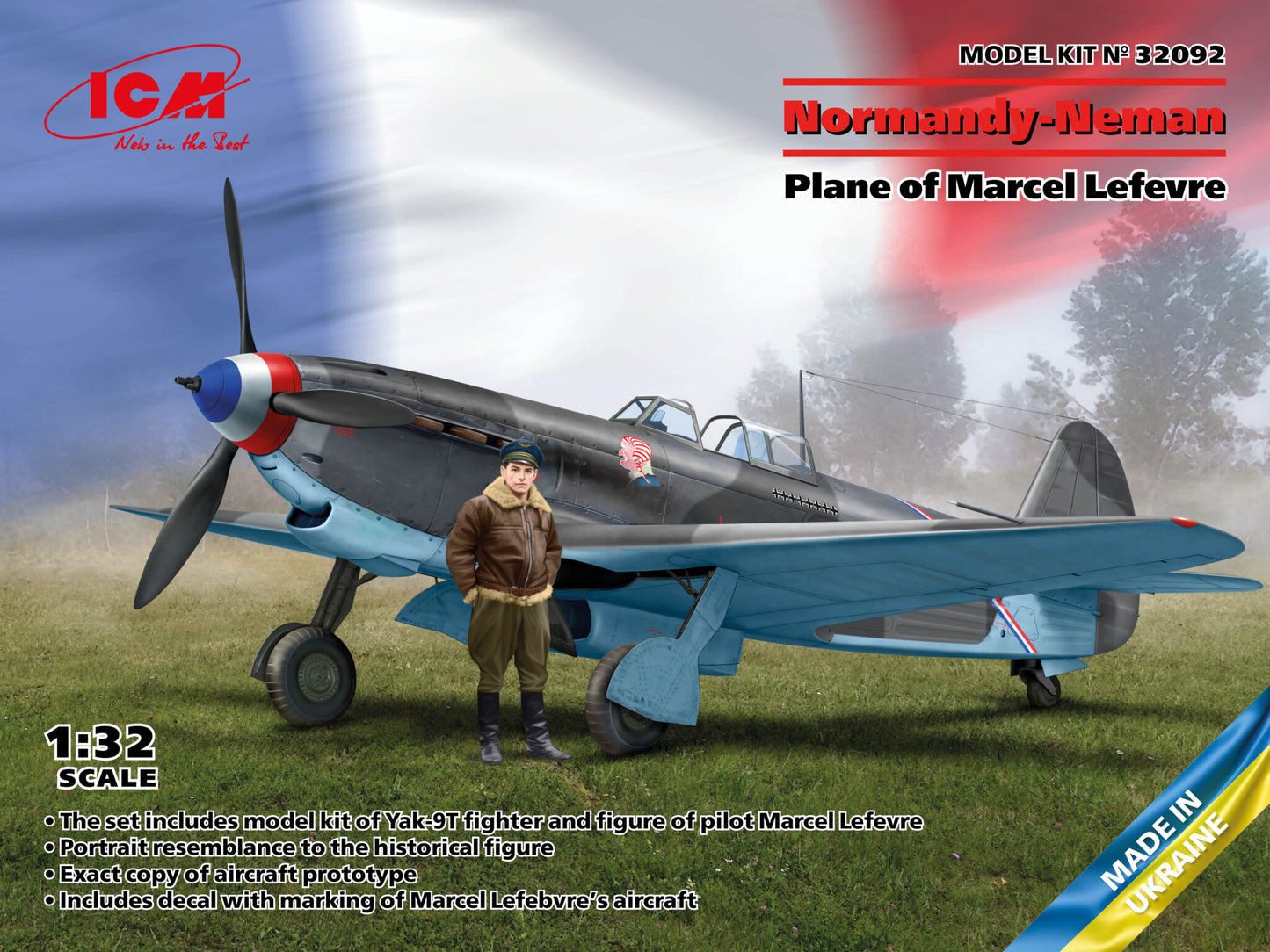 ICM 32092 1:32 Normandy-Neman Plane of Marcel Lefevre (Yak-9T with Marcel Lefevre figure