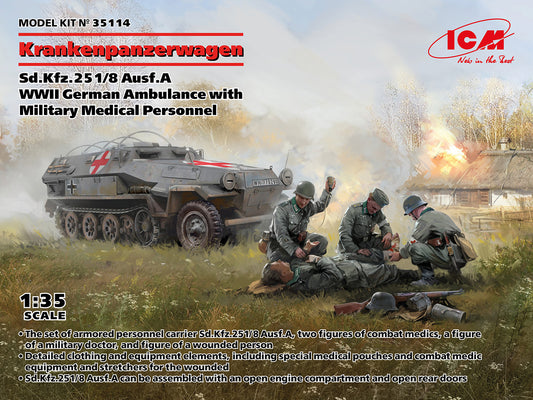 ICM 35114 1:35 Sd.Kfz.251/8 Ausf.A WWII German Ambulance with Military Medical Personnel'