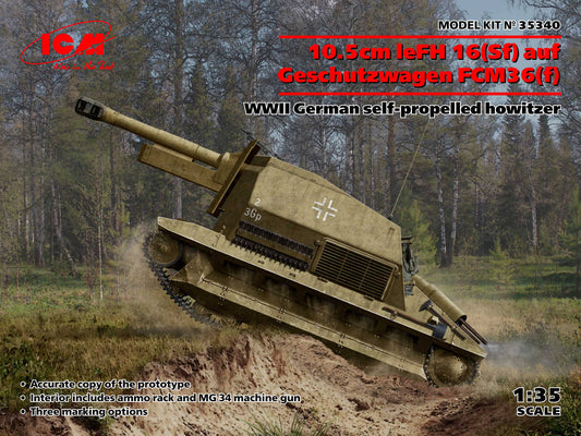 ICM 35340 1:35 10.5cm leFH 16(Sf) auf Geschutzwagen FCM36(f) WWII German Self-Propelled Howitzer