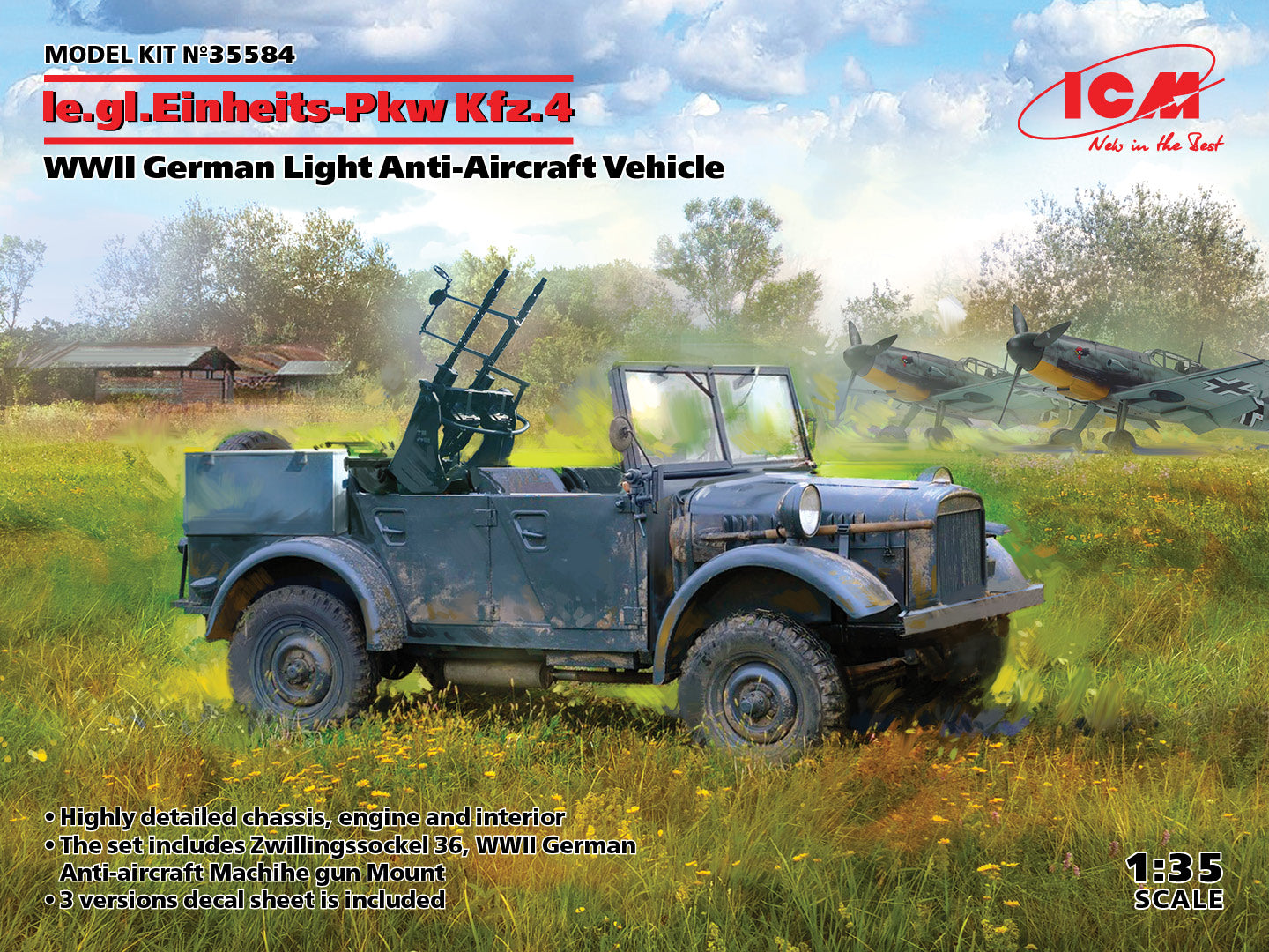 ICM 35584 1:35 le.gl. Einheitz-Pkw Kfz.4 WWII German Light Anti-Aircraft Vehicle