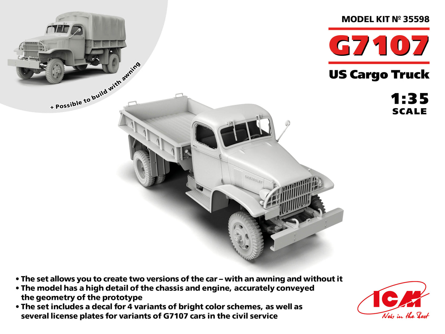 ICM 35598 1:35 G7107 US Cargo Truck with or without Awning