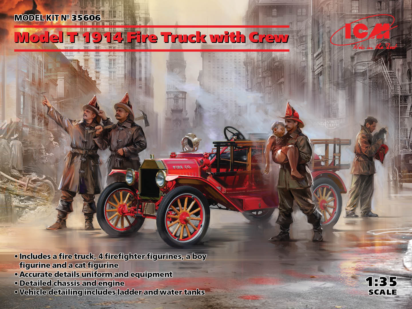 ICM 35606 1:35 Model T 1914 Fire Truck with Crew