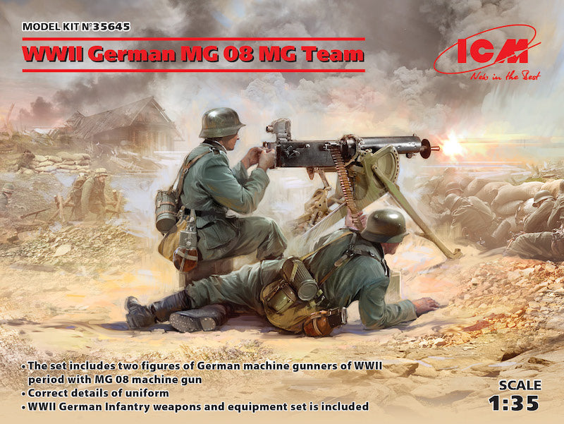 ICM 35645 1:35 WWII German MG08 Machine Gun Team with 2 figures