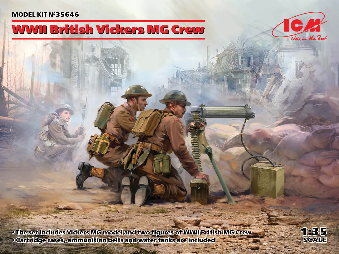 ICM 35646 1:35 WWII British Vickers MG Crew (Vickers MG & 2 figures)