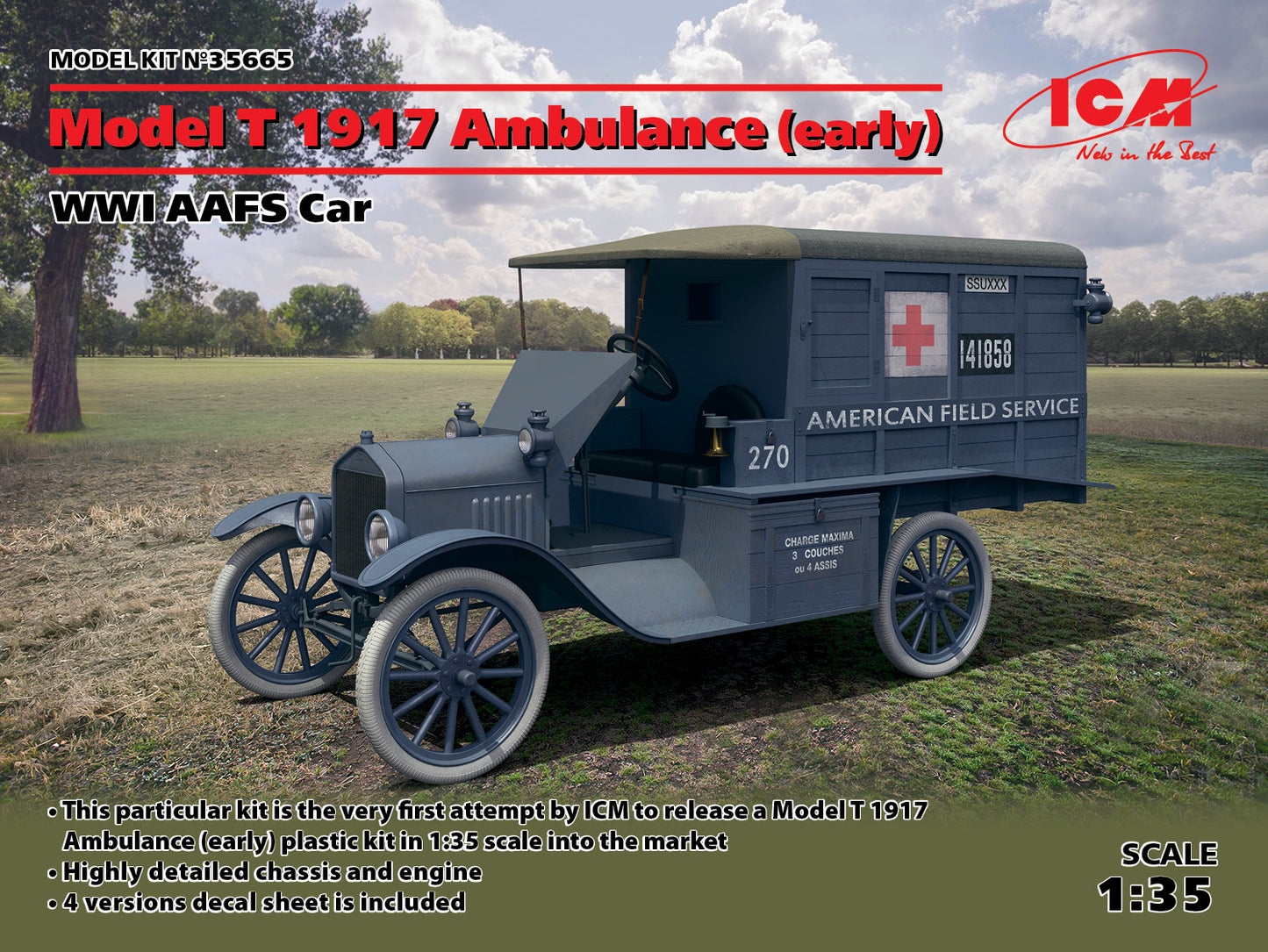 ICM 35665 1:35 Model T 1917 Ambulance (Early) WWI AAFS Car