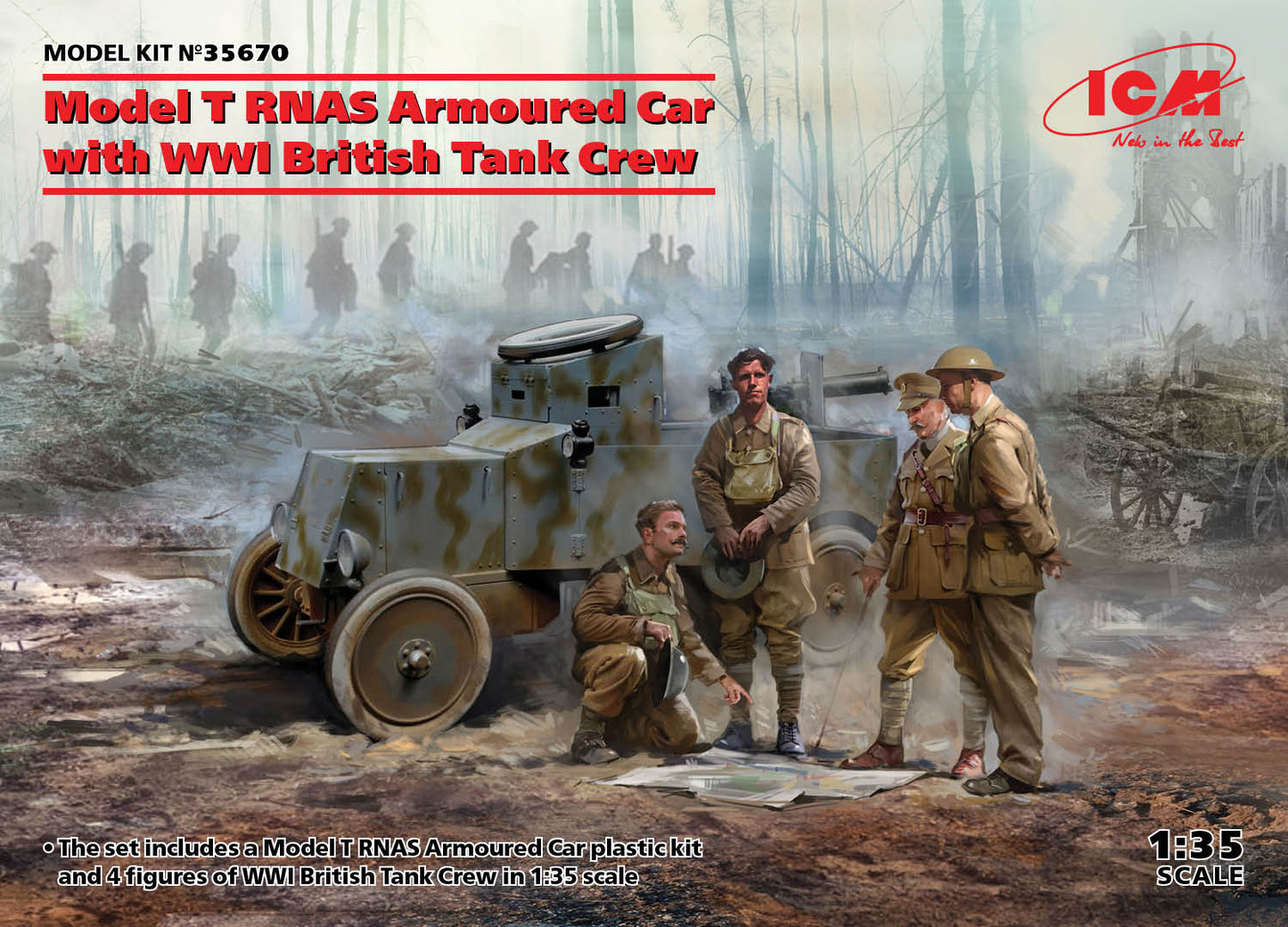 ICM 35670 1:35 Model T RNAS Armoured Car with WWI British Tank Crew