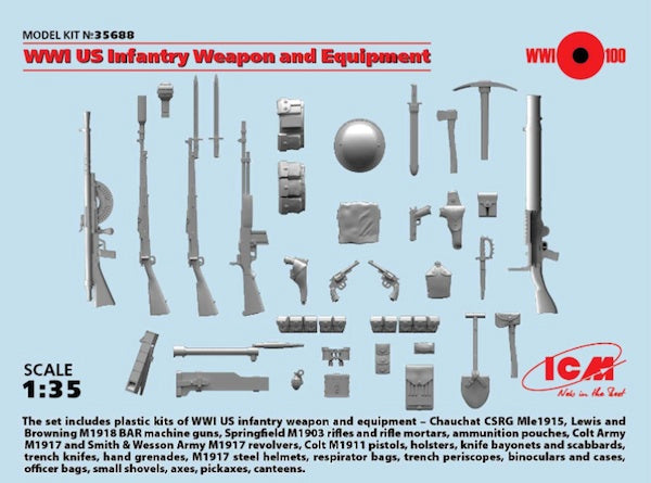 ICM 35688 1:35 WWI U.S. Infantry Weapon and Equipment