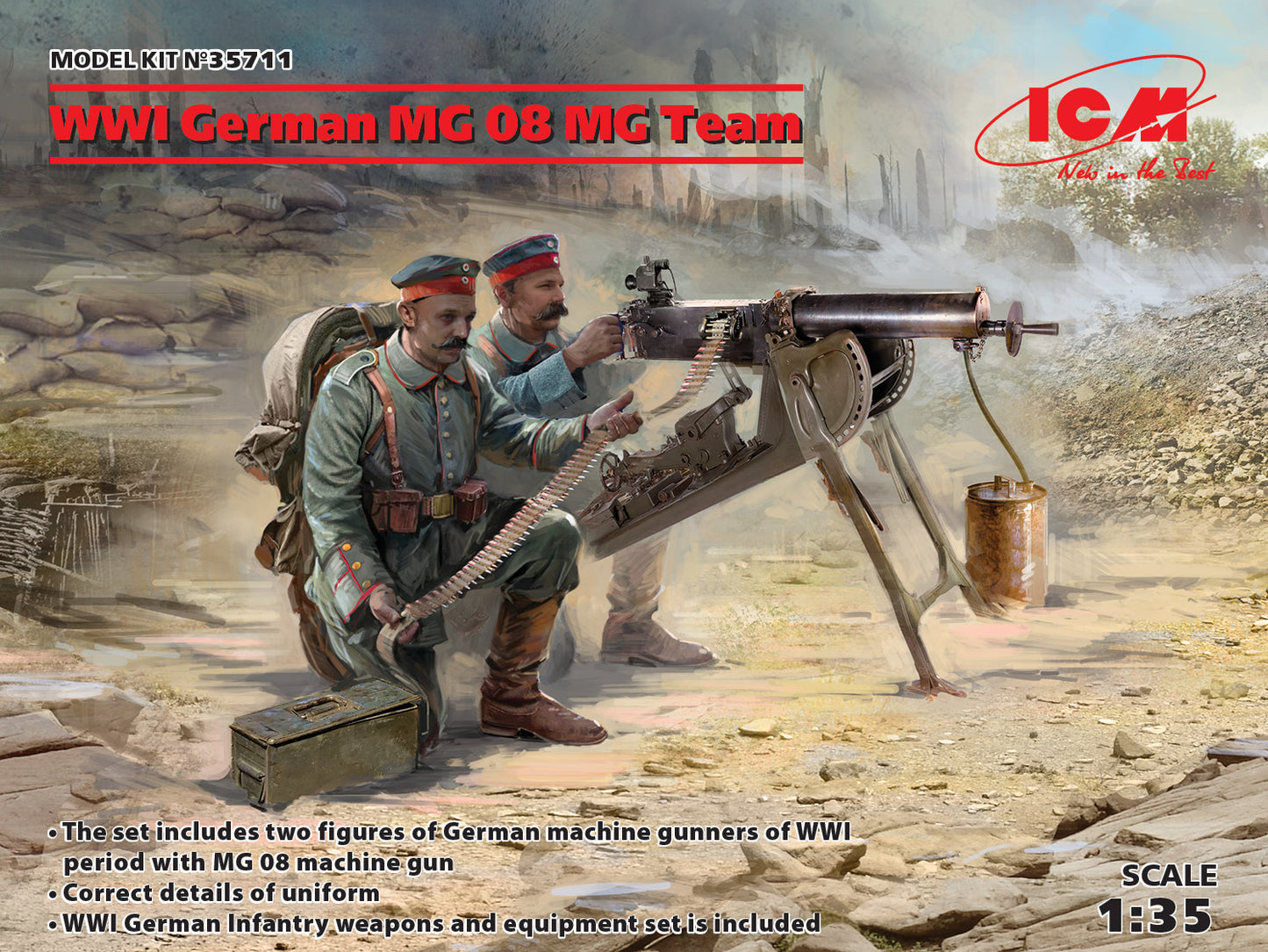 ICM 35711 1:35 WWI German MG08 Machine Gun Team with 2 figures