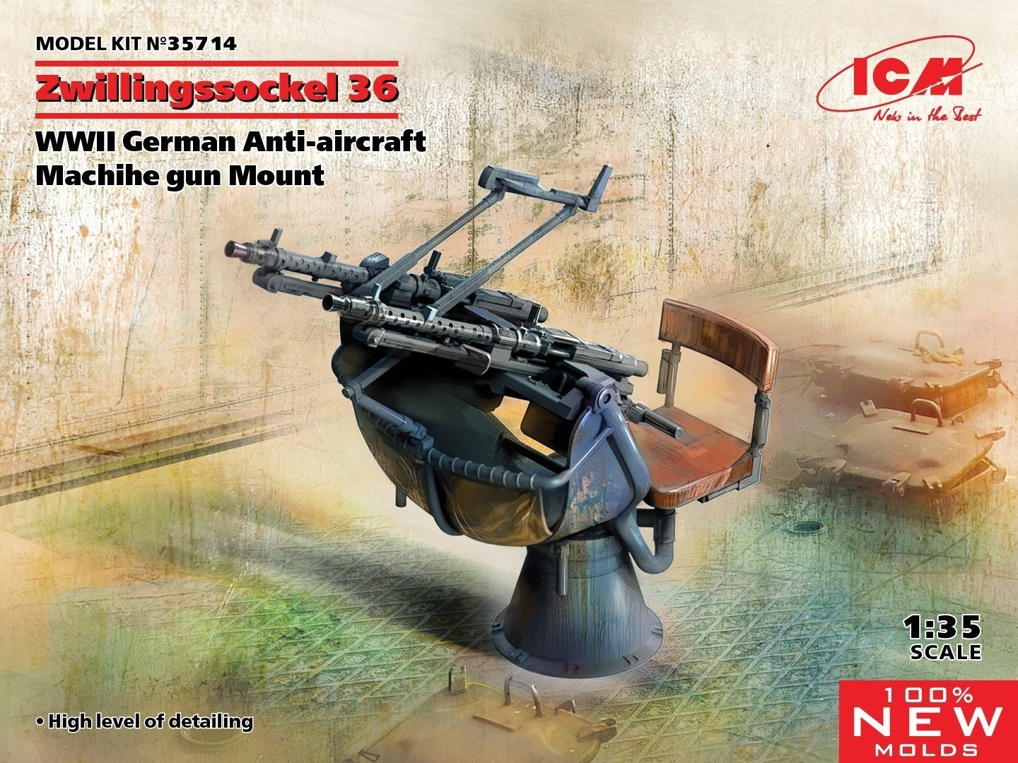 ICM 35714 1:35 Zwillingssockel 36 WWII German Anti-Aircraft Machine Gun Mount