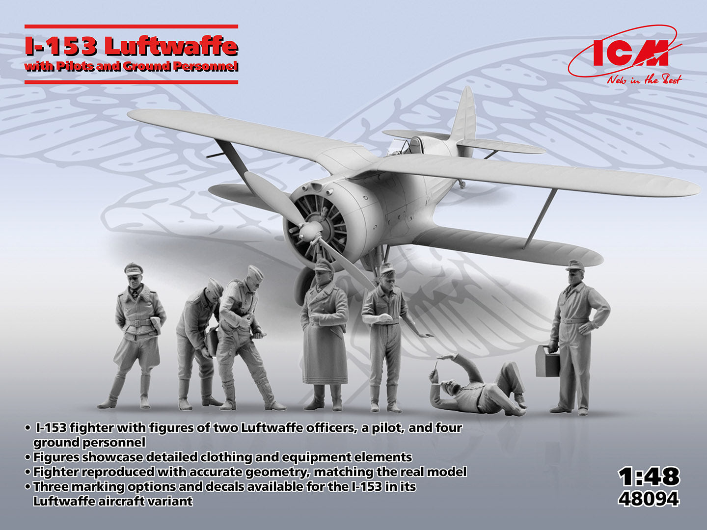 ICM 48094 1:48 Polikarpov I-153 with Luftwaffe Pilots and Ground Personnel