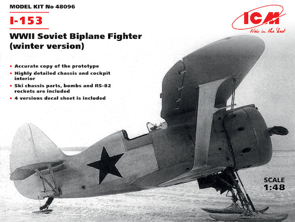 ICM 48096 1:48 Polikarpov I-153 WWII Soviet Biplane Fighter (Winter Version)