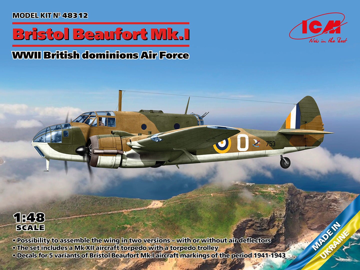 ICM 48312 1:48 Bristol Beaufort Mk.I WWII British Dominions Air Force