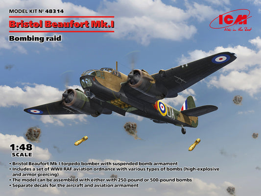 ICM 48314 1:48 Bristol Beaufort Mk.I. Bombing raid with new parts