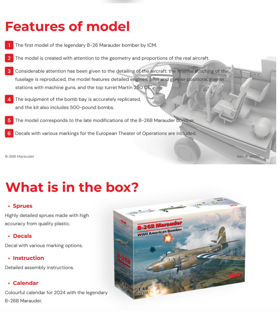 ICM 48320 1:48 Martin B-26B Marauder WWII American Bomber