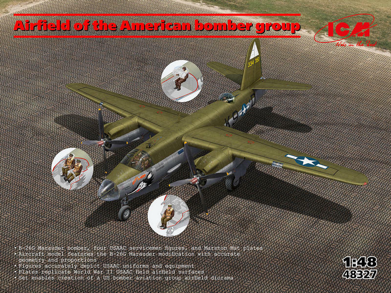 ICM 48327 1:48 Martin B-26G Marauder, Marston mat base and 4 crew figures,
