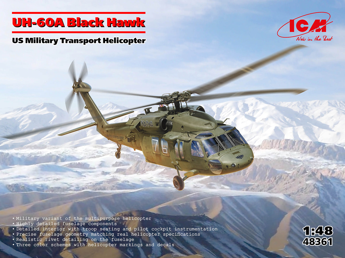 ICM 48361 1:48 Sikorsky UH-60A Black Hawk US Military Transport Helicopter new parts
