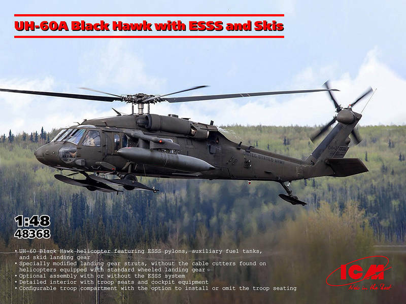 ICM 48368 1:48 Sikorsky UH-60A Black Hawk with ESSS and skis
