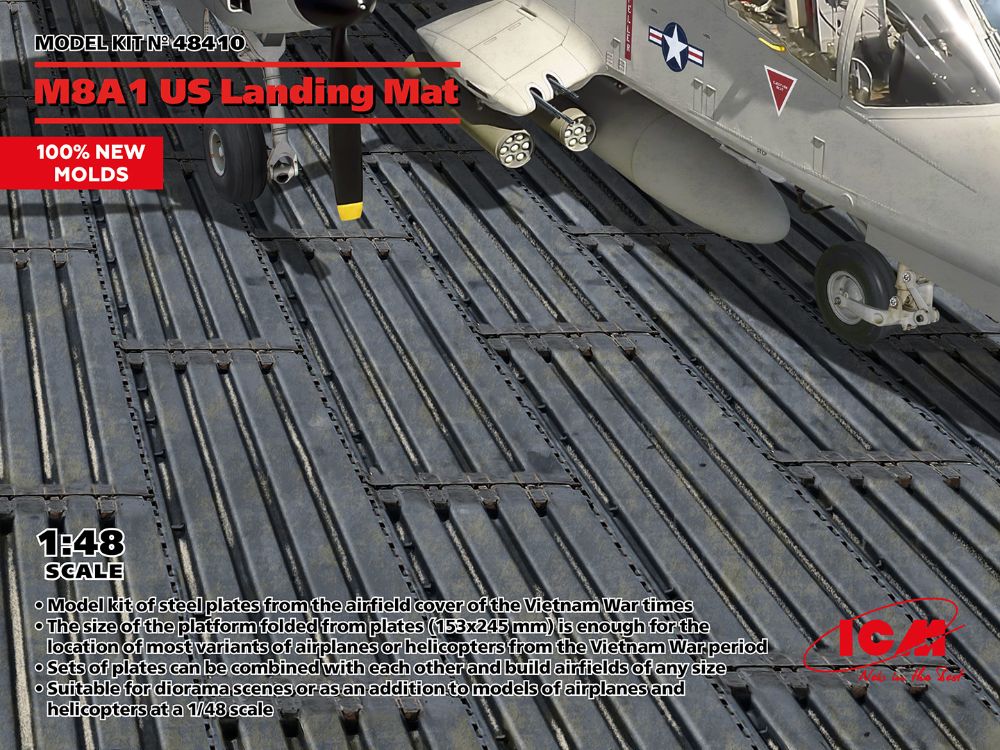 ICM 48410 1:48 M8A1 US inter-locking aircraft landing mat (153x245 mm)