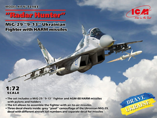 ICM 72143 1:72 'Radar Hunter' Mikoyan MiG-29 '9-13' Ukrainian Fighter w/HARM Missiles