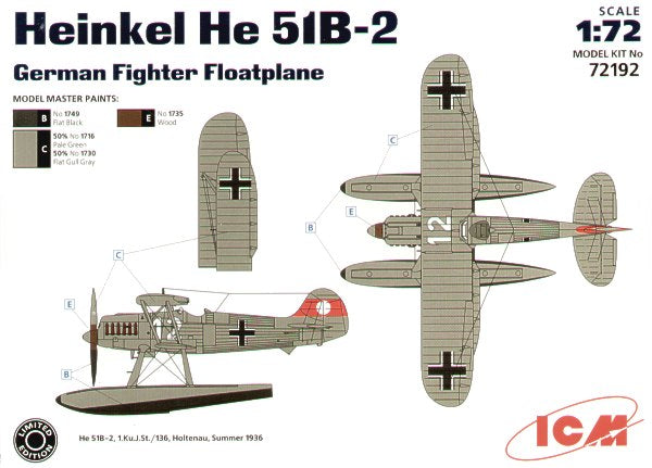 ICM 72192 1:72 Heinkel He-51B-2 German Fighter Floatplane