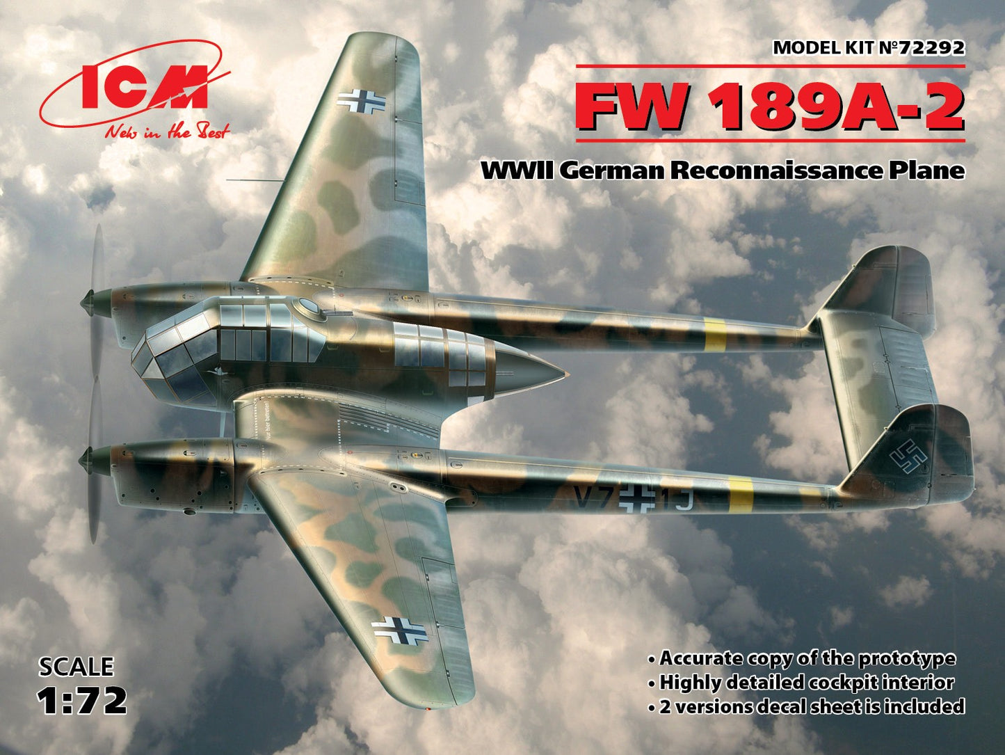 ICM 72292 1:72 Focke-Wulf Fw-189A-2 WWII German Reconnaissance Plane