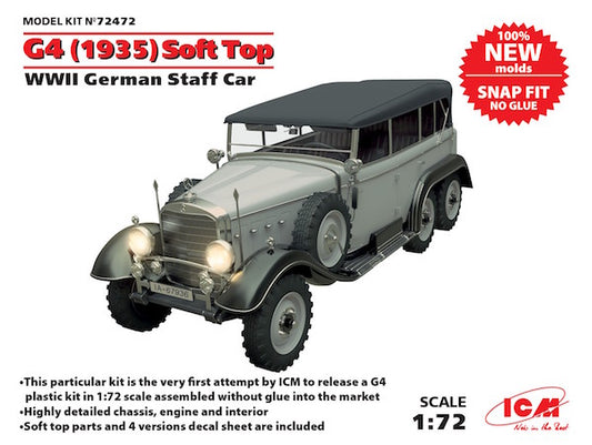 ICM 72472 1:72 Mercedes-Benz G4 1935 Production Soft Top WWII German Staff Car (Snap-Together)