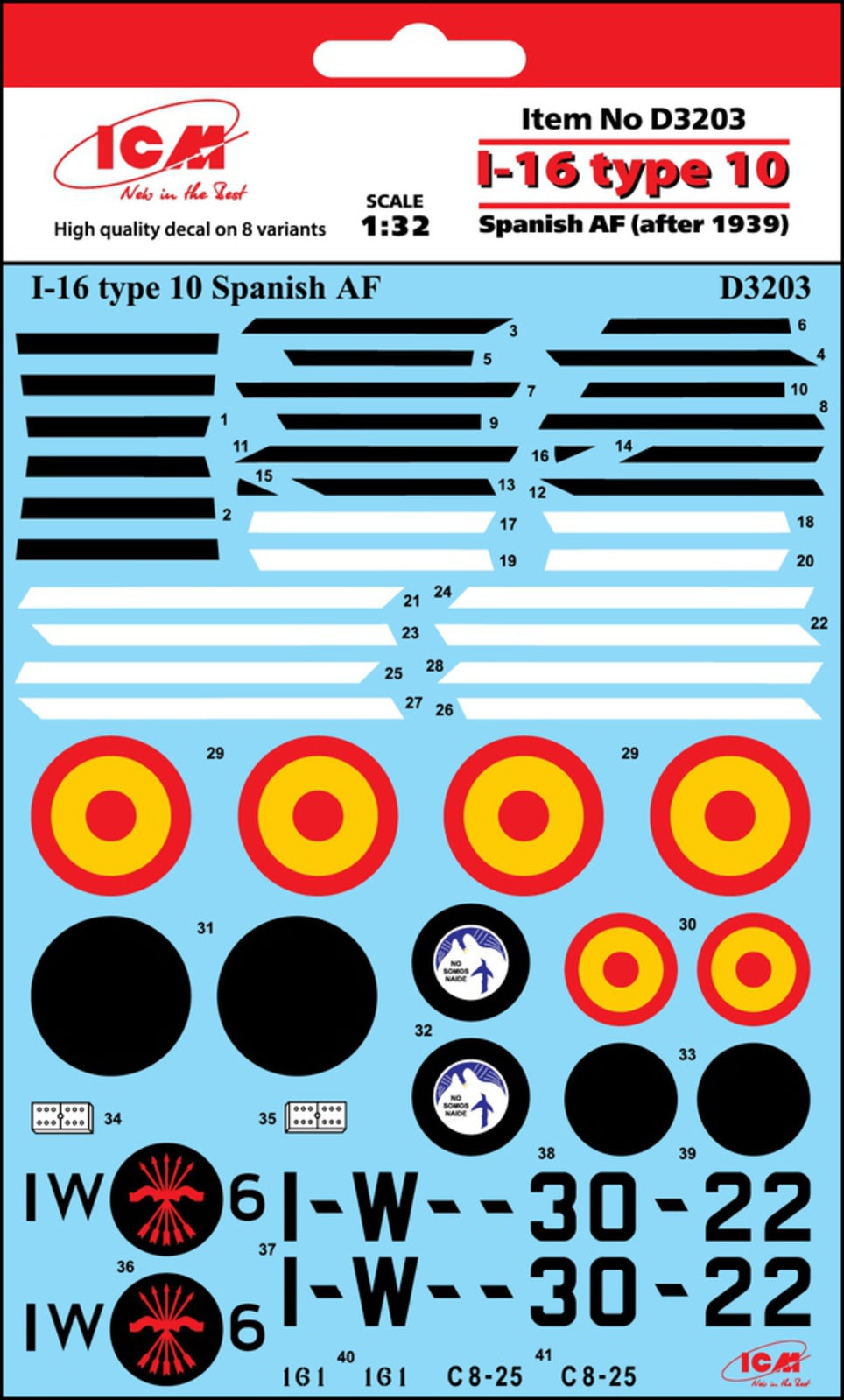 ICM D32003 1:32 Polikarpov I-16 type 10 Spanish Air Force (after 1939) Decal Sheet