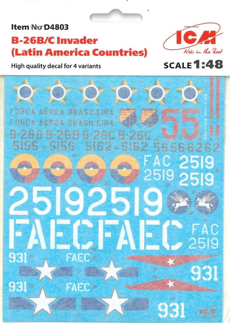 ICM D48003 1:48 Douglas B-26B/C Invader (Latin America Countries) Decal Sheet