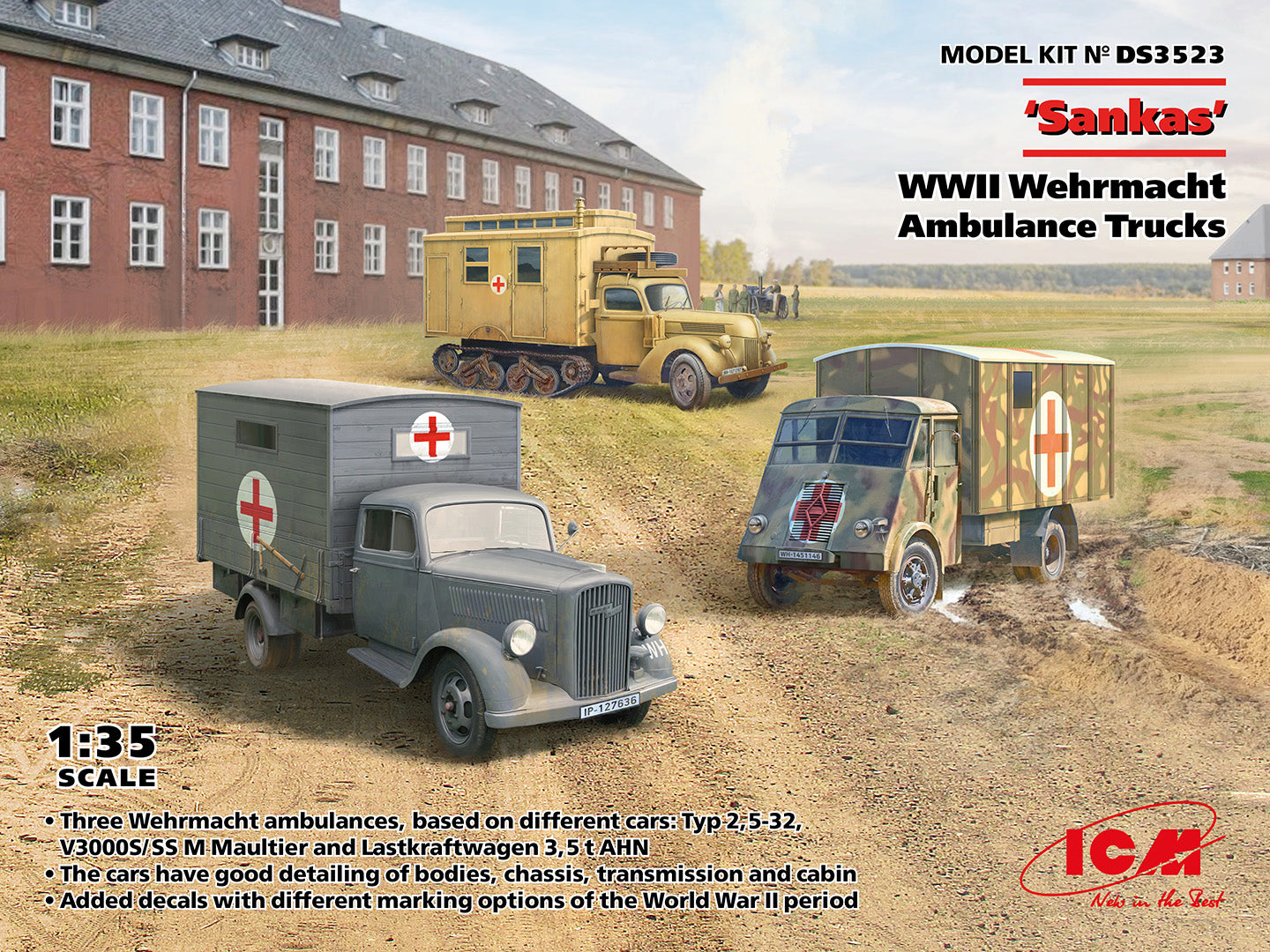 ICM DS3523 1:35 'Sankas' WWII Wehrmacht Ambulance Trucks