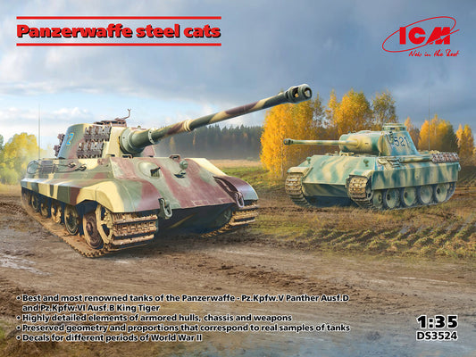 ICM DS3524 1:35 Panzerwaffe steel cats Panther Ausf.D, Pz.Kpfw.VI Ausf.B King Tiger