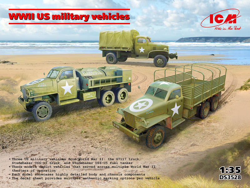 ICM DS3528 1:35 WWII US military vehicles. G7117, Studebaker US6-U3, Studebaker US6-U5