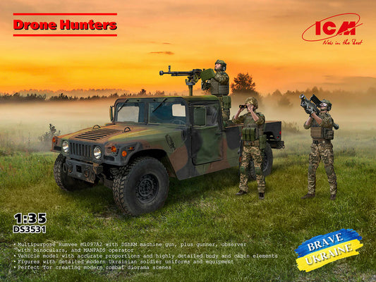 ICM DS3531 1:35 Drone Hunters Humvee M1097A2 Cargo Carrier, DShk & DShKMd crew