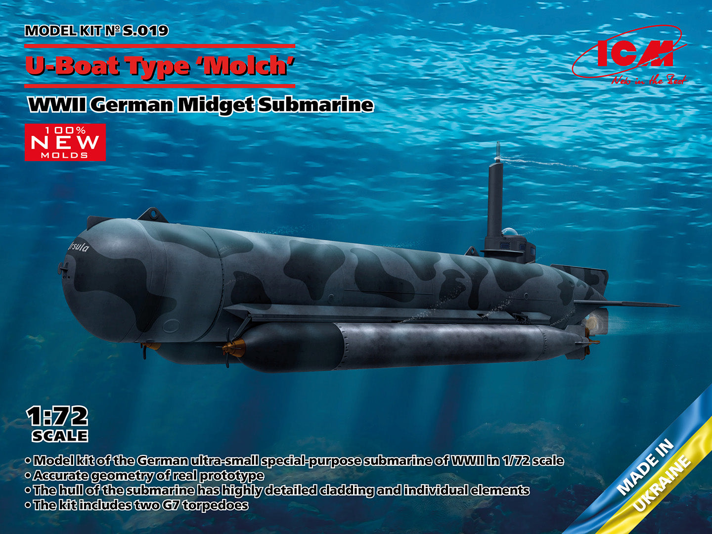 ICM S019 1:72 Midget Submarine U-Boat Type 'Molch', WWII