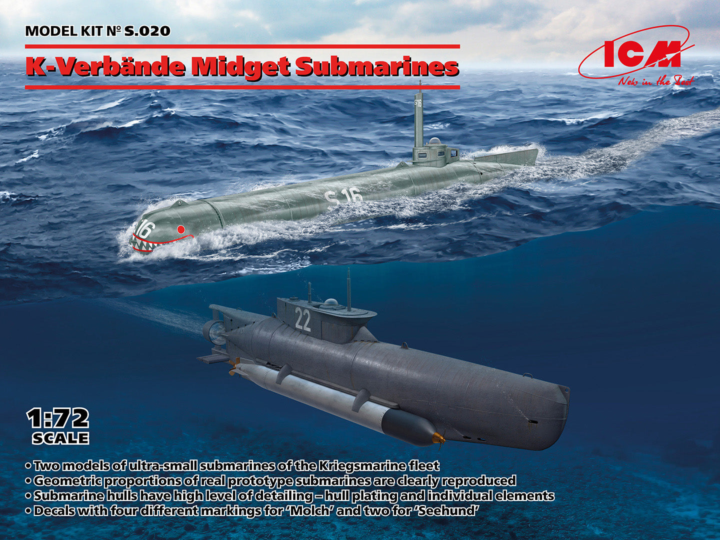 ICM S020 1:72 K-Verbände Midget Submarines ('Seehund' and 'Molch') double kit!