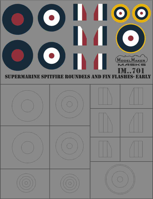 Model Maker Decals IM72701 1:72 Supermarine Spitfire roundels and fin flashes – EARLY