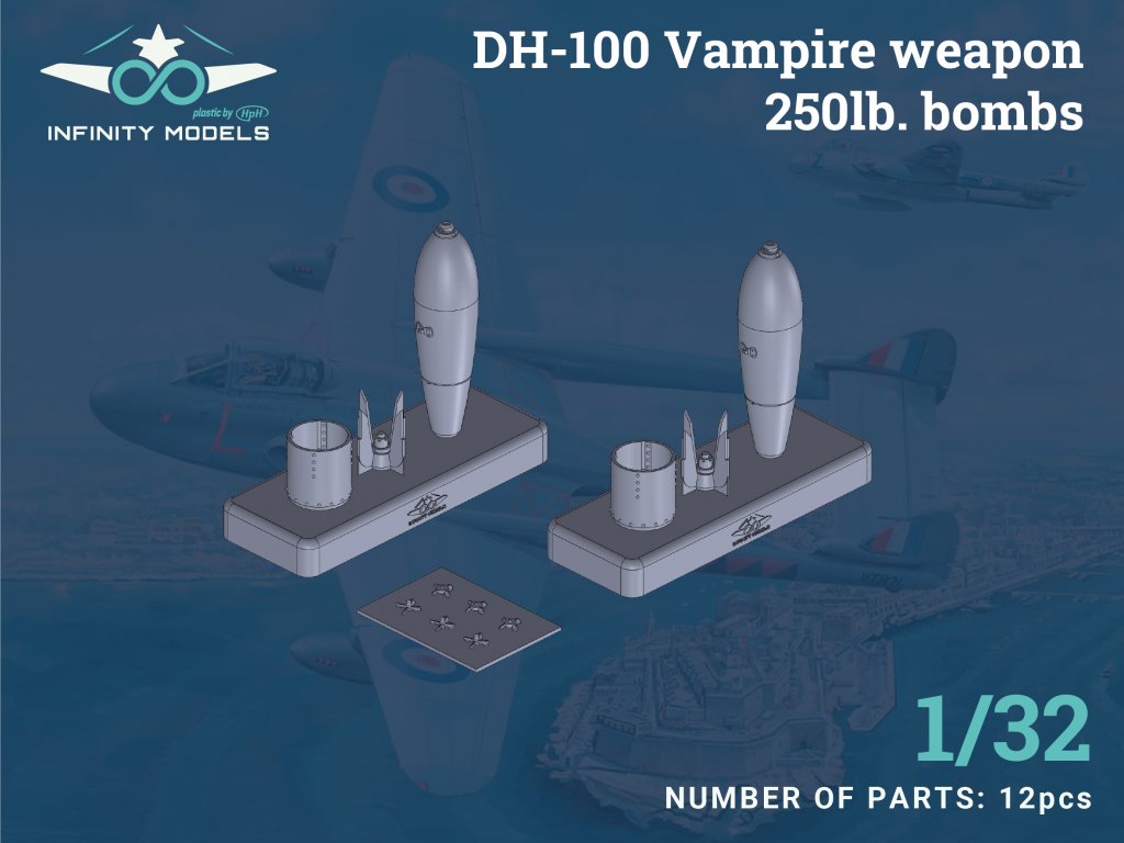Infinity Models 3203-7 1:32 de Havilland DH-100 Vampire Mk.3/Mk.5 Weapon Set - 250lb Bombs