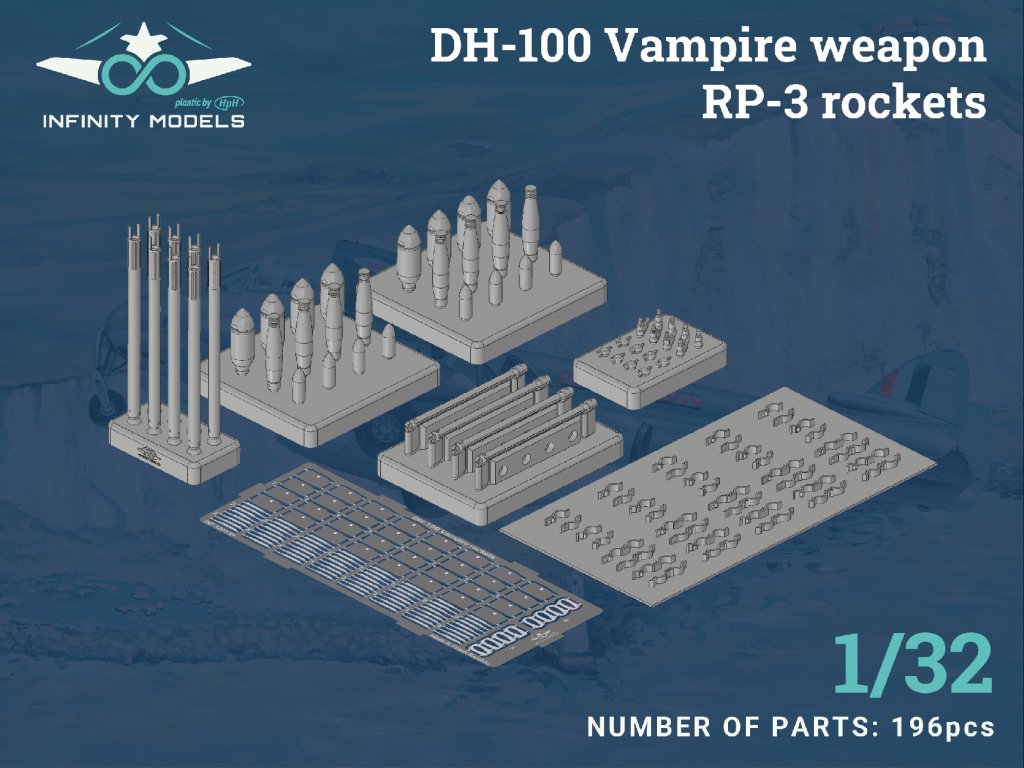Infinity Models 3203-8 1:32 de Havilland DH-100 Vampire Mk.3/Mk.5 Weapon Set - RP-3 Rockets