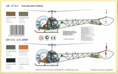 Italeri 095 1:72 Bell AH-1 / Augusta-Bell AB-47 Lightcopter Decals: Italian, USAF, RAF