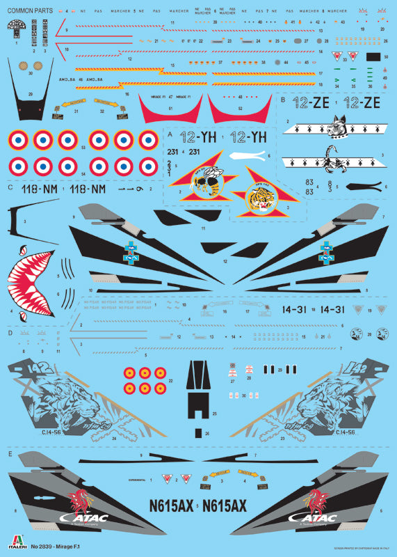 Italeri 2839 1:48 Dassault_Mirage F.1 SUPER DECALS FOR 5 VERSIONS