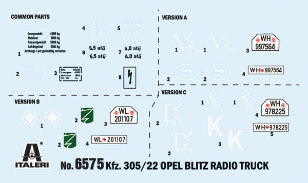 Italeri 6575 1:35 Sd.Kfz.305/22 Opel Blitz Radio Truck