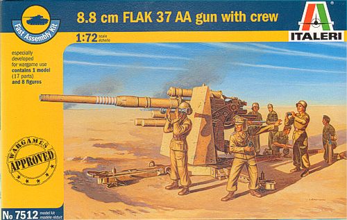 Italeri 7512 1:72 8.8cm FlaK 37 AA Gun with Crew